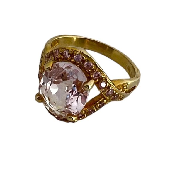 Faceted Pale Pink‎ Kunzite Cocktail Ring Set in Gold Tone Sterling Silver - 7 - Picture 10 of 16